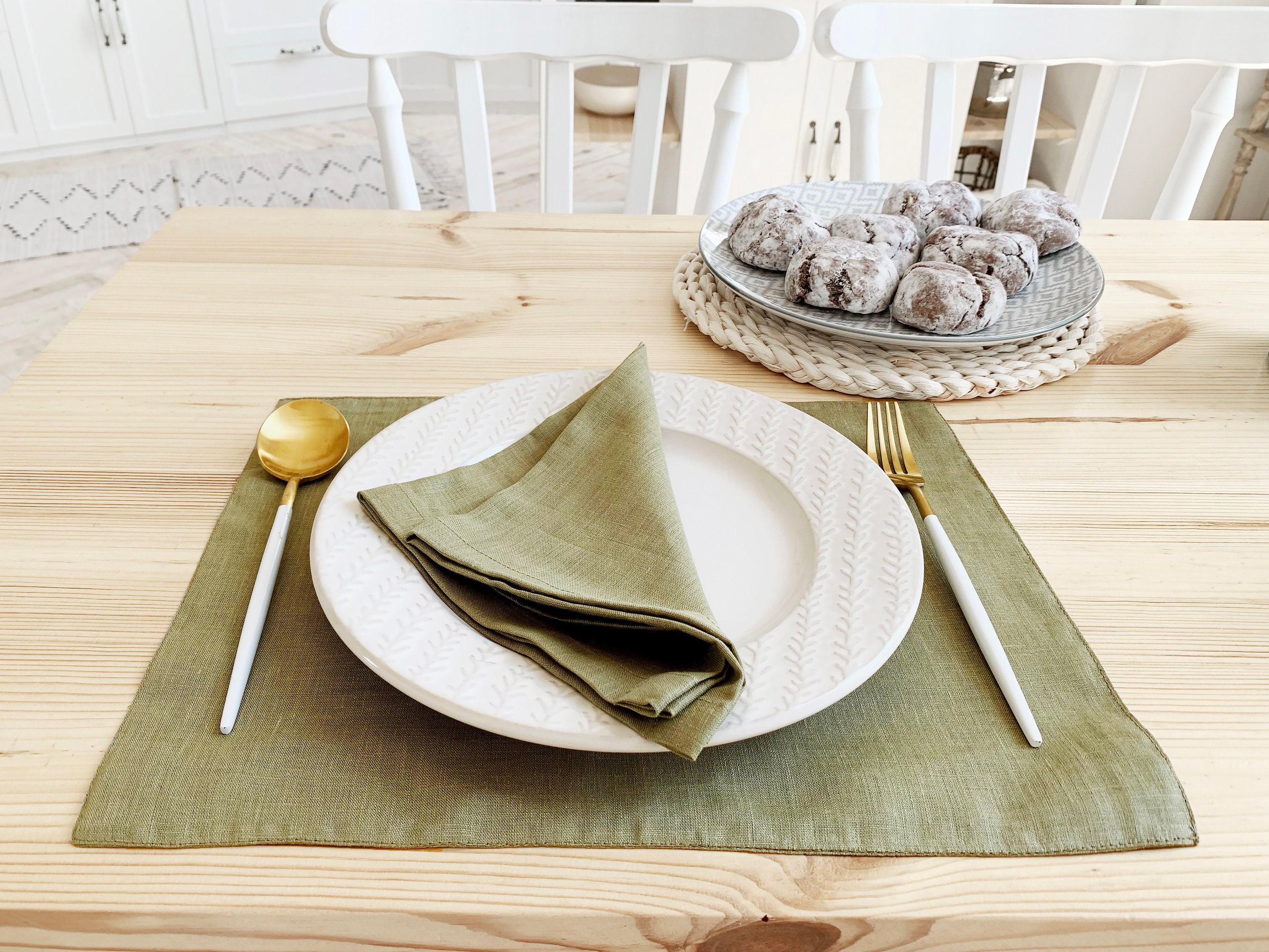Olive Green Linen Placemats Set of 2 Dinner Table Wedding Etsy