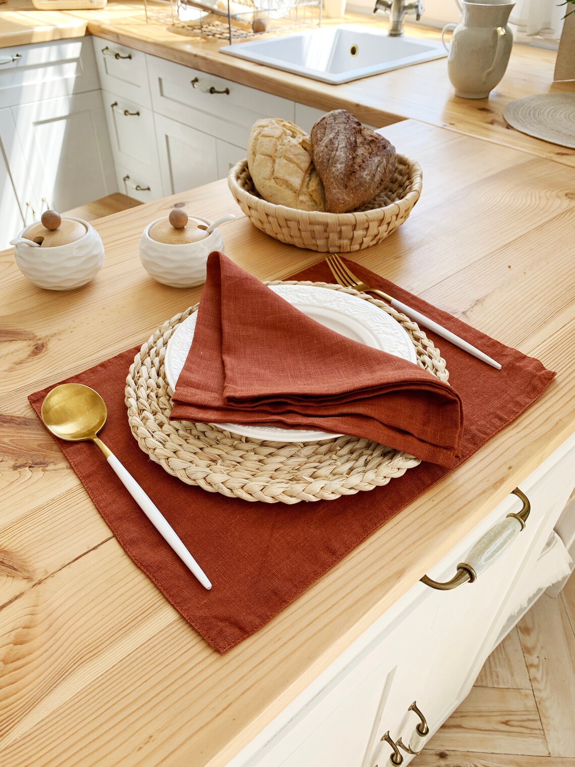 Burnt orange Terracotta linen napkins Cloth napkin set Rust Etsy
