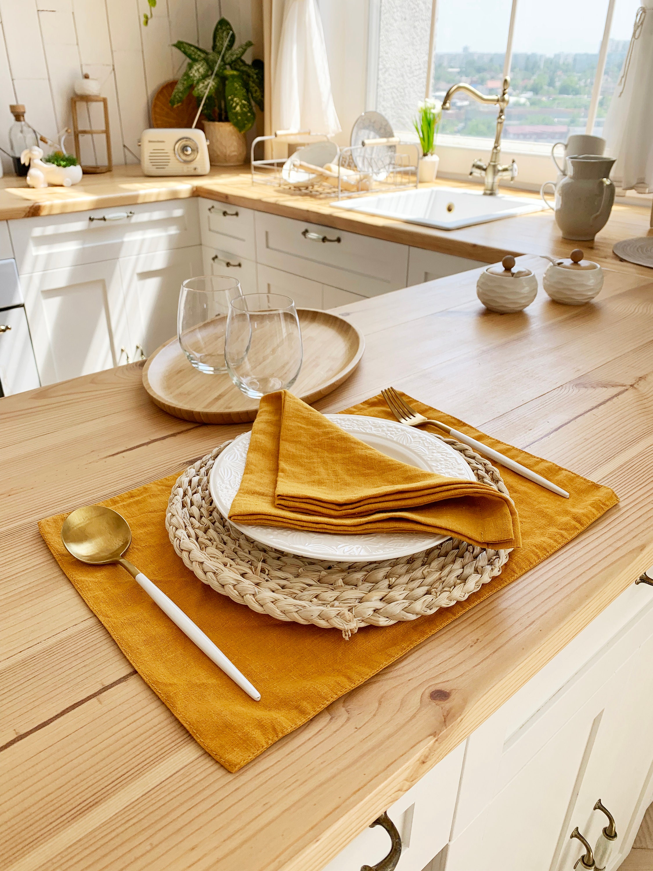 Mustard yellow linen placemats Dinner table place mat Wedding Etsy