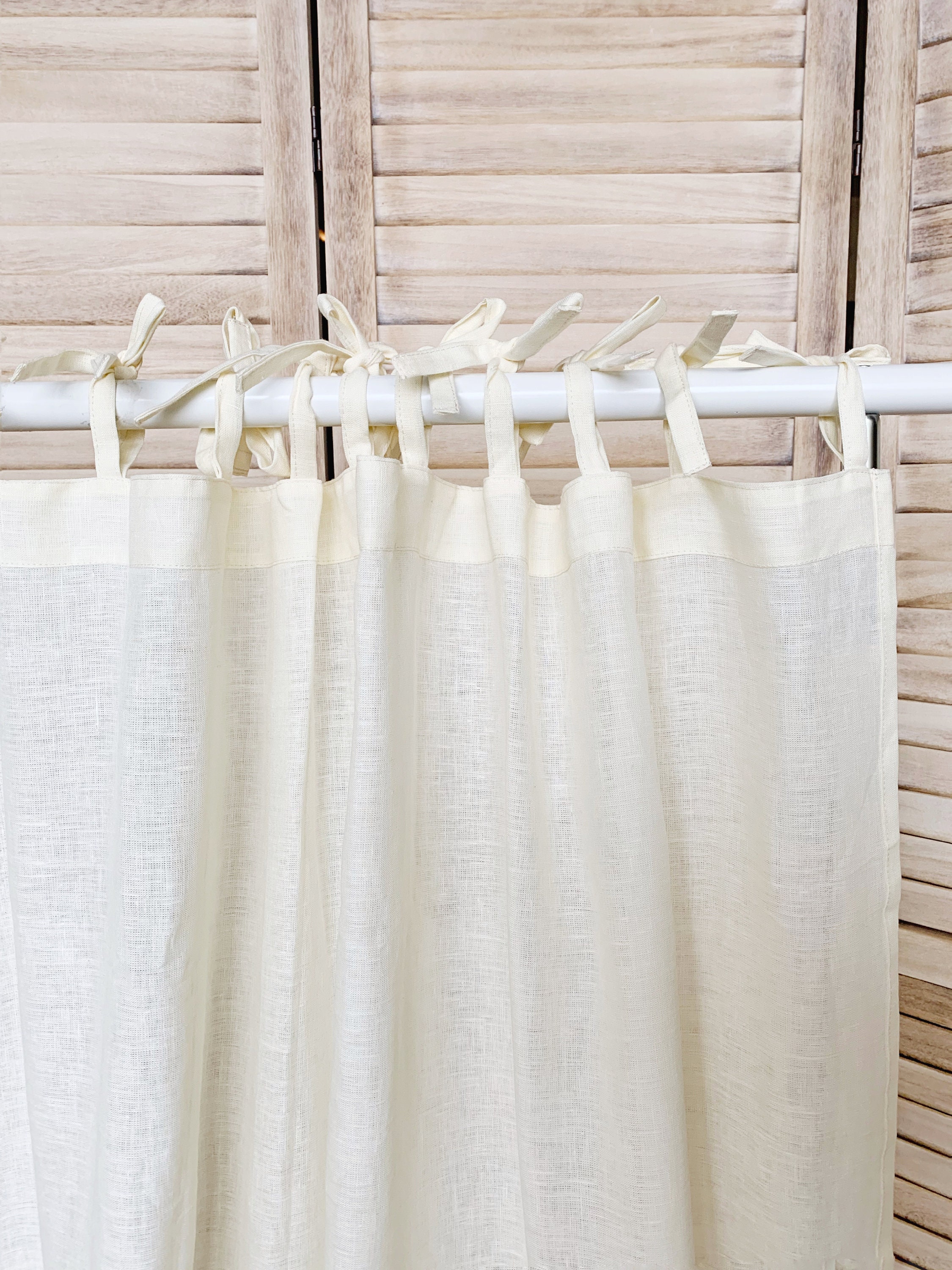 White linen curtains Custom panels Ivory Ties top Rod pocket Etsy