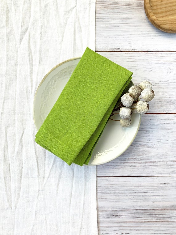 Linen Cloth Napkins in Moss Olive Green for Weddings and Dinners