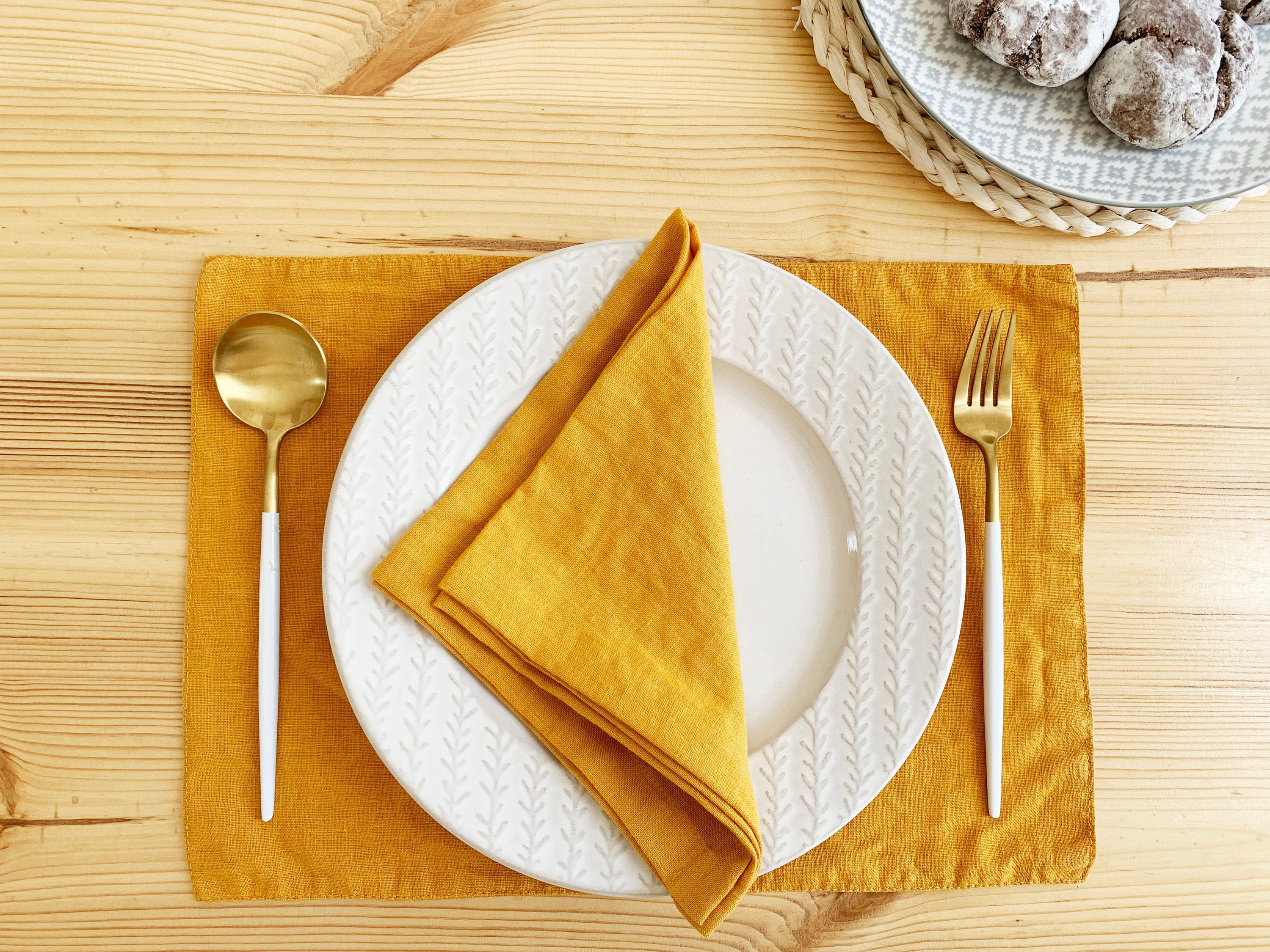 Mustard yellow linen placemats Dinner table place mat Wedding Etsy