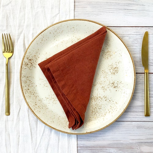Burnt Orange Napkins Set Linen Napkins Set Wedding Cocktail Etsy