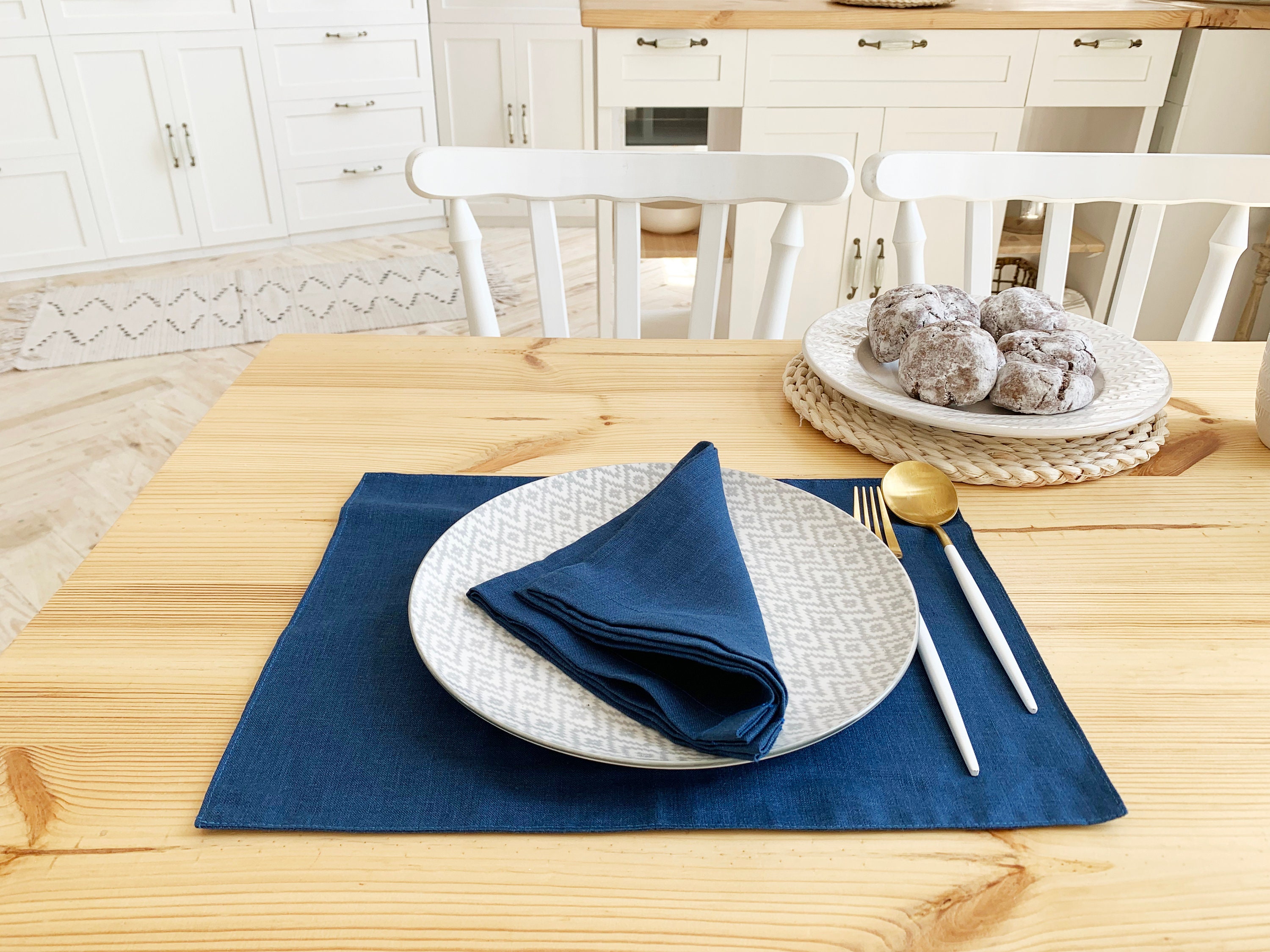 Indigo blue linen placemats Dinner table Dark Royal blue Etsy