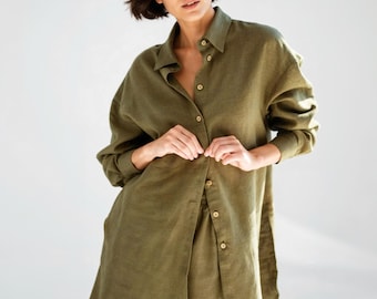 Oversized Linen Shirt for Women - Various Colors - Long Sleeve Loose Top - Collared - Linen Clothing