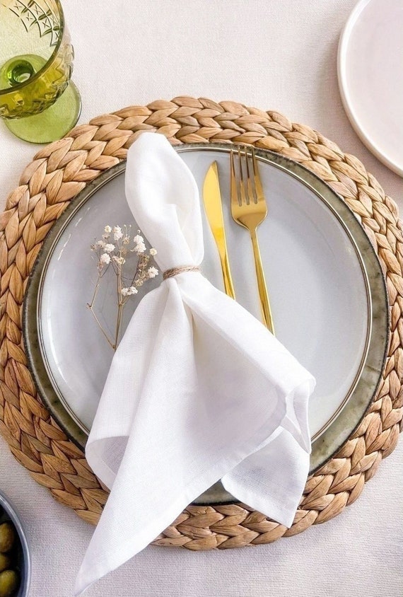 Set of 4 White Linen Napkins Wedding Dinner Cocktail Cloth Napkin Bulk 