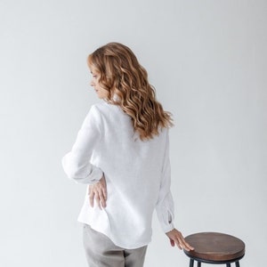 Chemise en lin pour femme Chemise classique avec col et manches longues Vêtements en lin image 2
