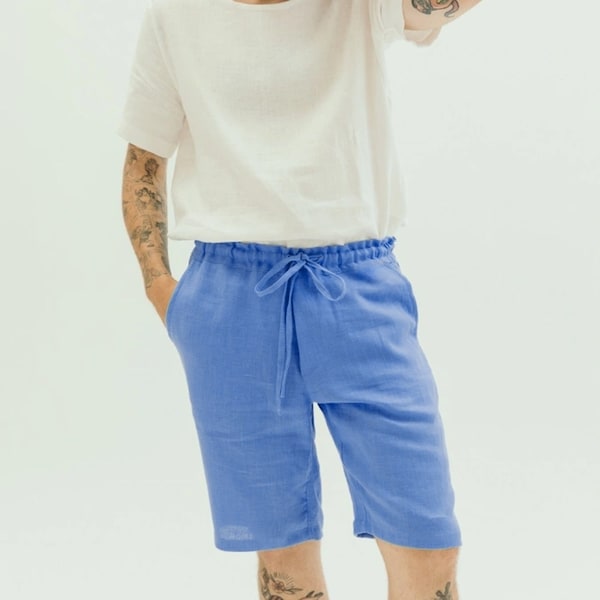 Mens linen shorts with Elastic | Tied long shorts for men
