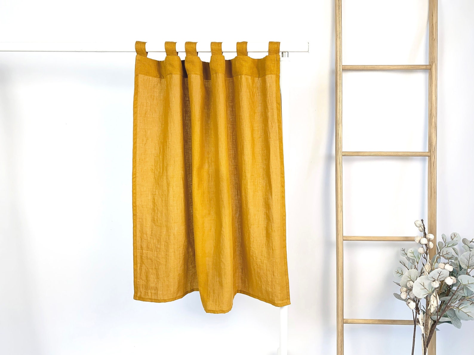 Cafe Linen Curtains Short Tab Tie Top Rod Pocket Drapes Semi Etsy