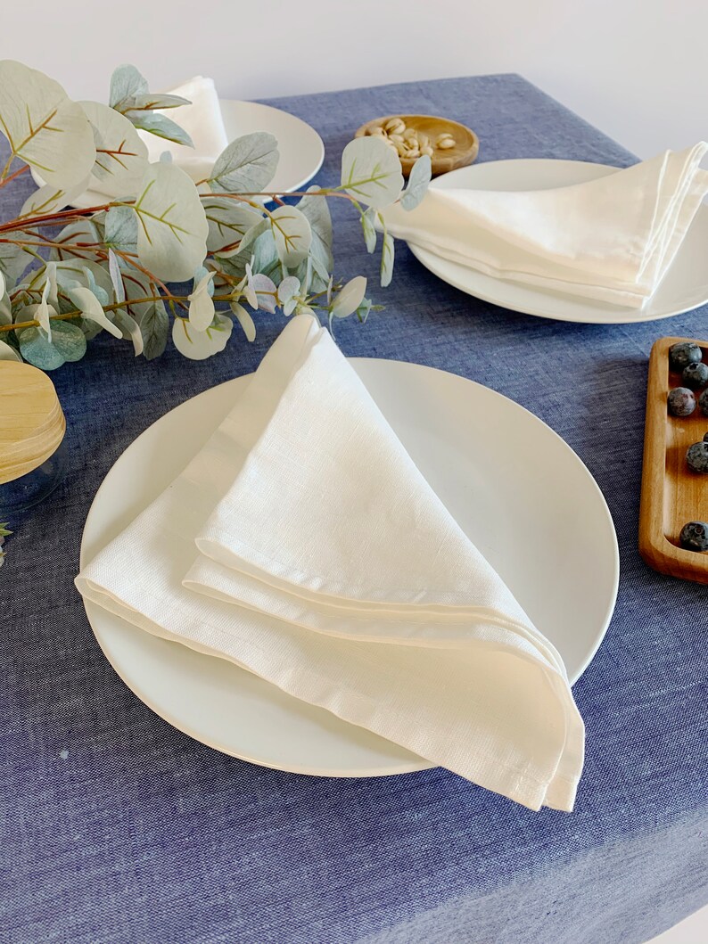 White or ivory linen napkins Wedding dinner cocktail cloth off white napkins