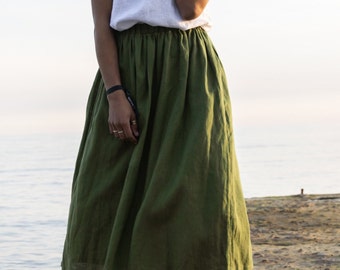 Linen Skirt for women | Elastic Waist Long Skirt