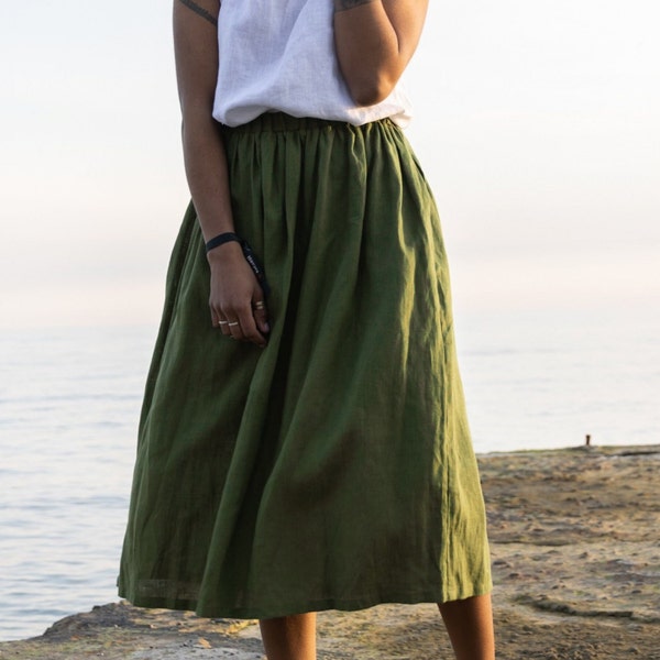 Linen Skirt for women | Elastic Waist Long Skirt