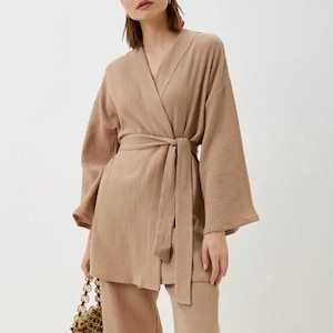 Gauze Muslin Kimono jacket for women | Cotton wrap robe top