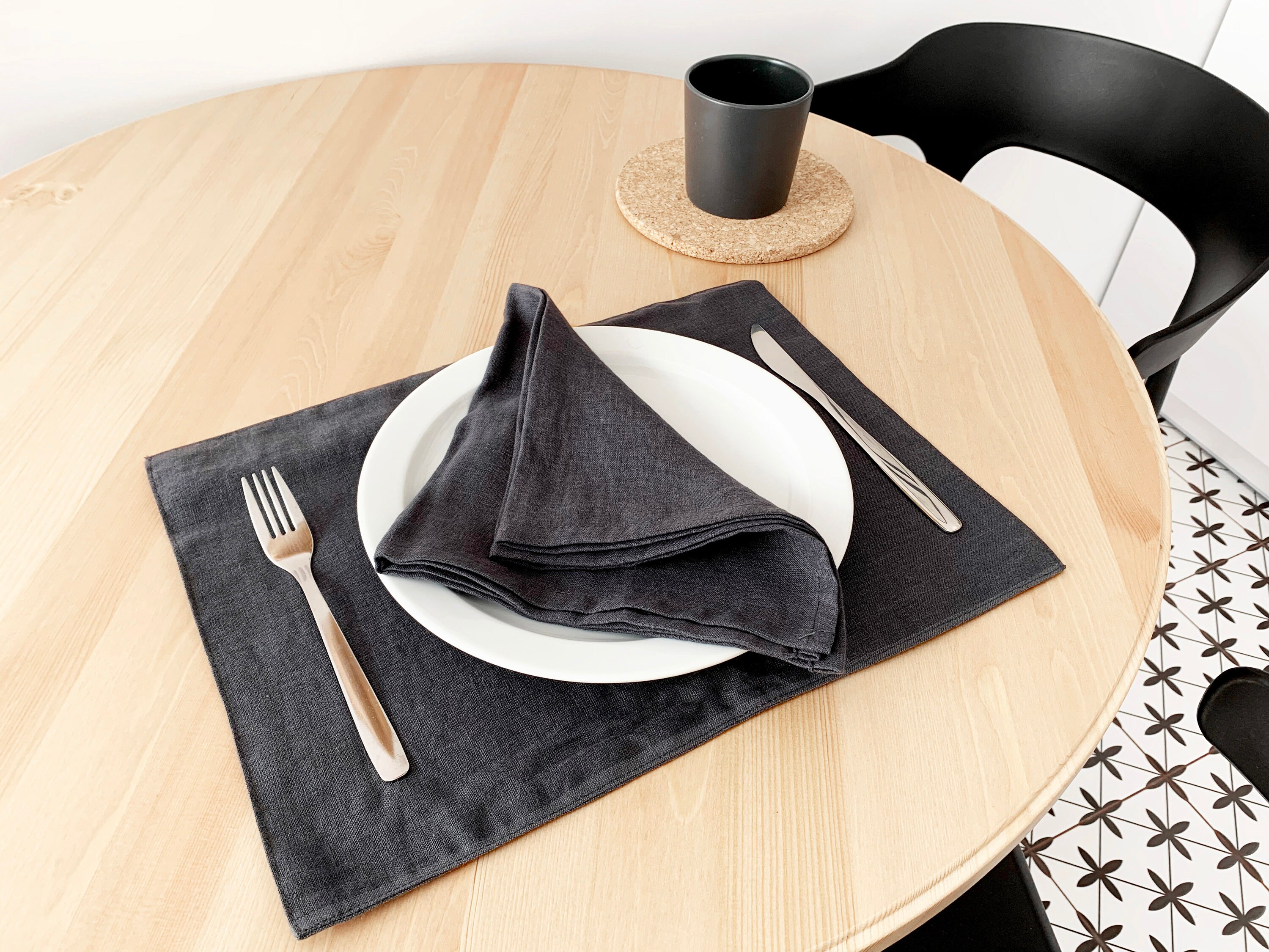 Dark Grey Linen Placemats Set of 2 Charcoal Table Dinner Etsy