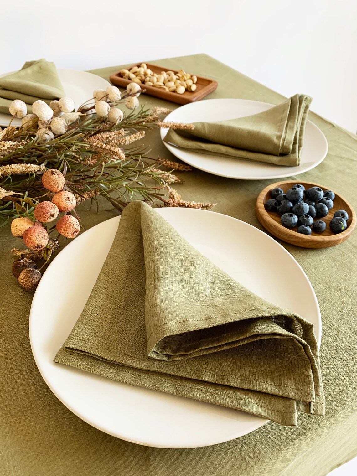 Olive green linen tablecloth Rectangle Wedding large Square Etsy