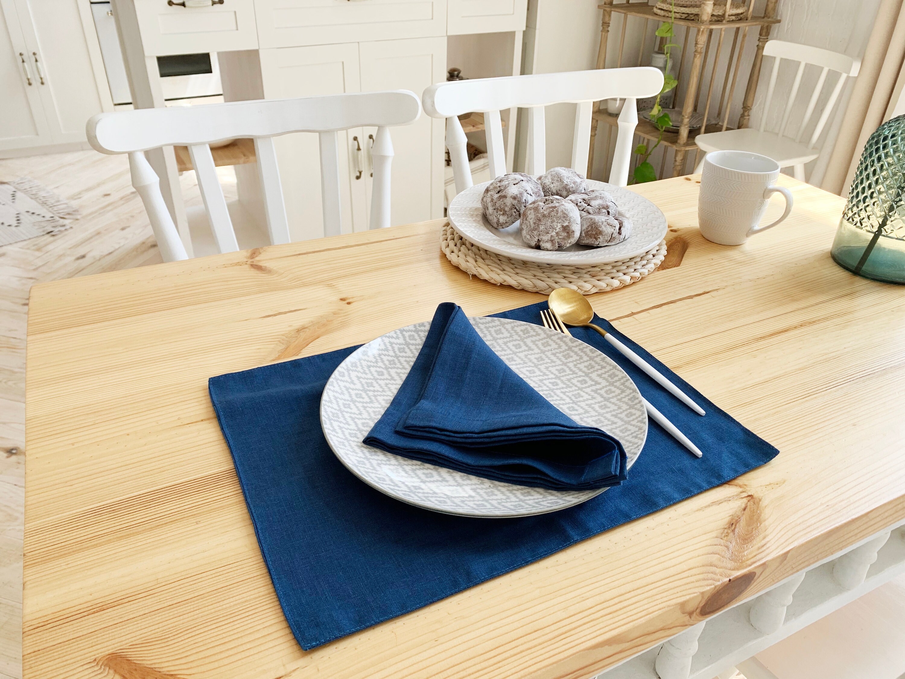 Indigo blue linen placemats Dinner table Dark Royal blue Etsy
