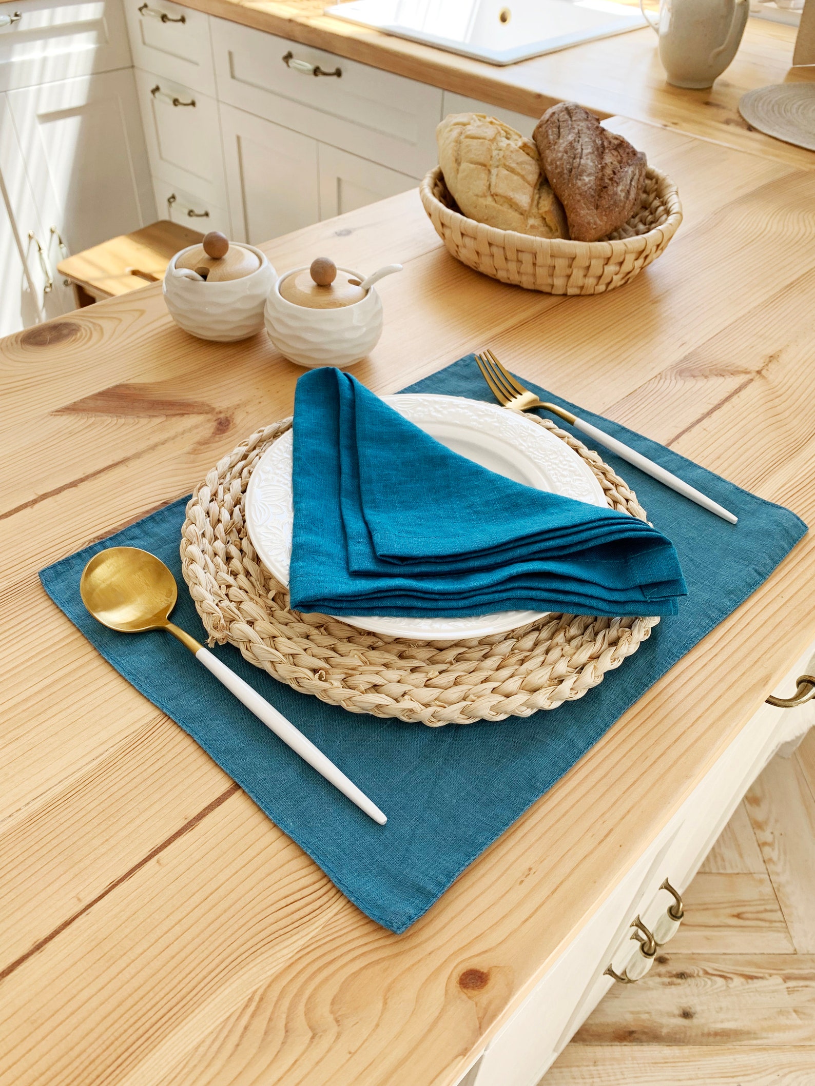 Teal linen placemats Dinner table Turquoise blue place mat Etsy