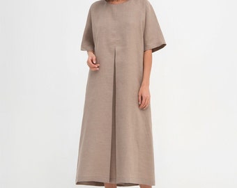 Maxi linen dress with sleeves Long dress for women Oversized clothing for summer