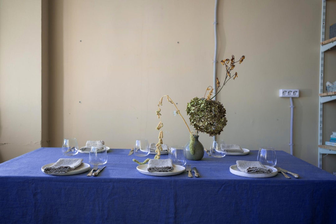 Indigo Blue Linen Tablecloth Custom Size Square Rectangle Etsy New