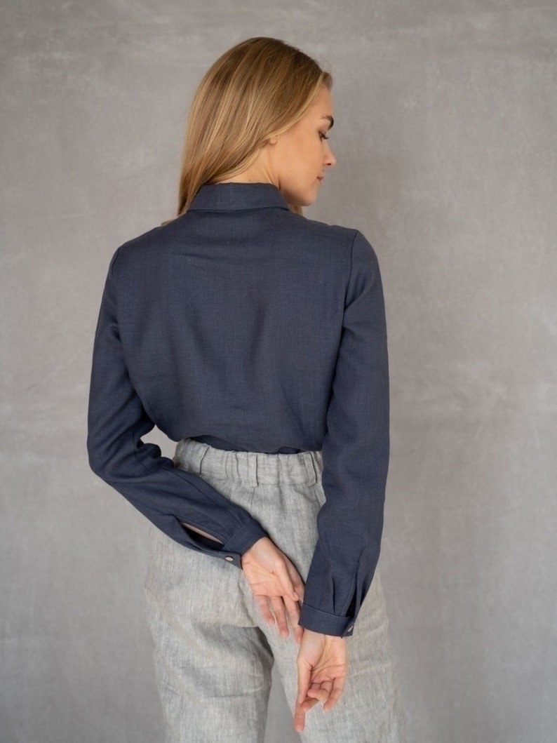 Chemise en lin pour femme Chemise classique avec col et manches longues Vêtements en lin image 9