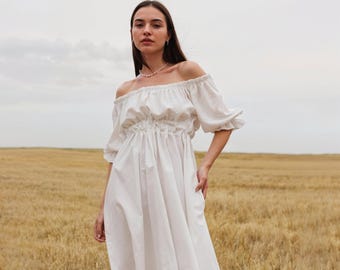 Off Shoulder Linen Maxi Dress