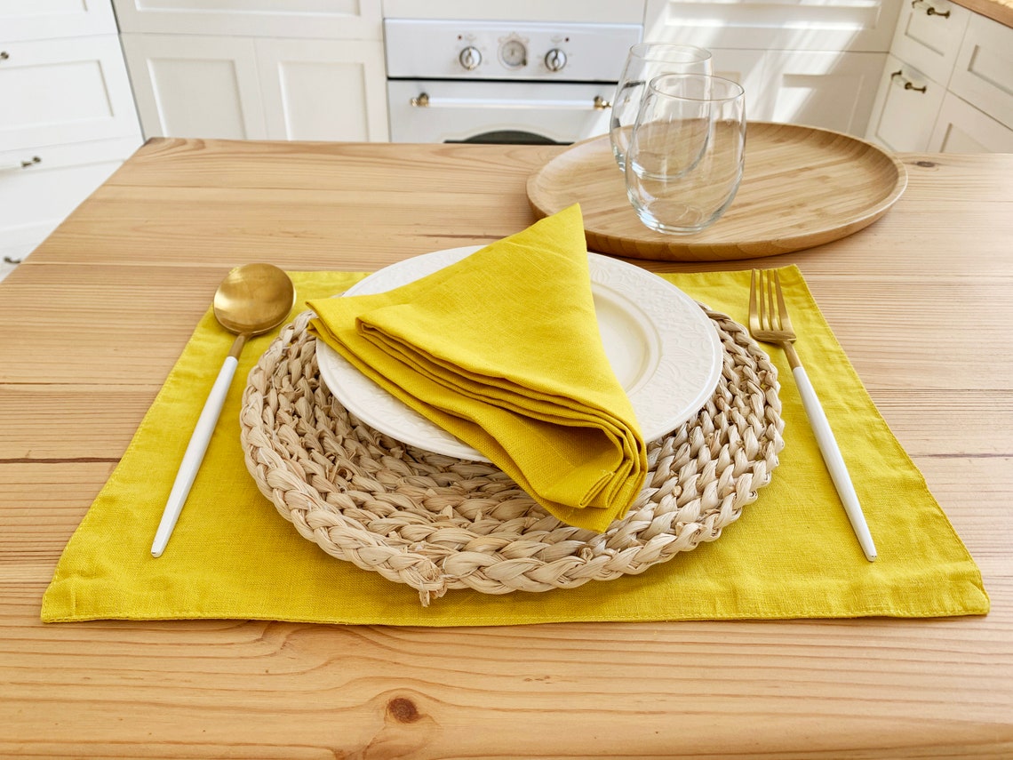 Yellow linen napkins Cloth dinner Wedding Moss yellow cocktail Etsy