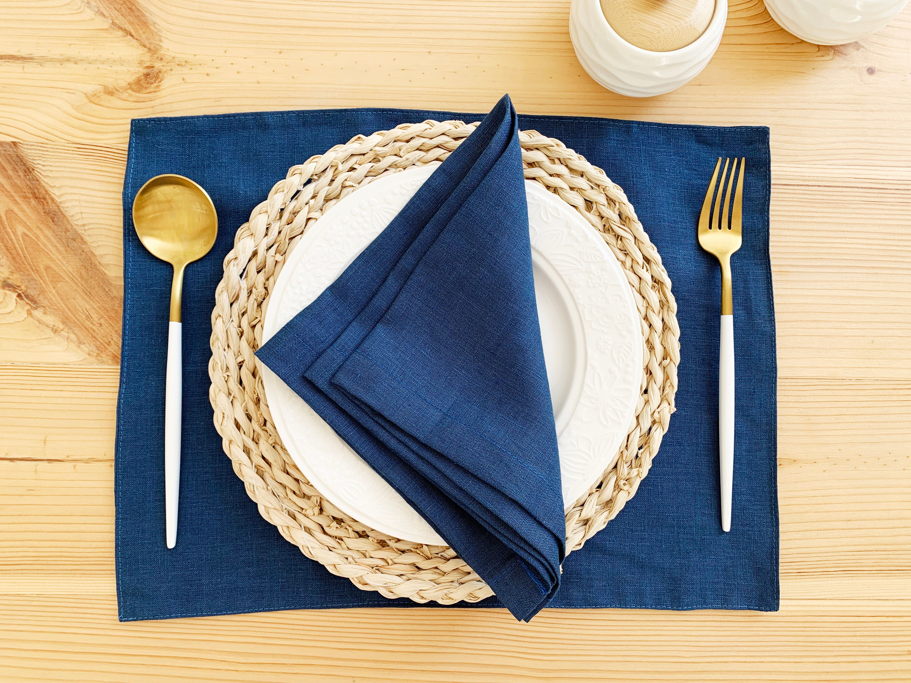 Indigo blue linen placemats Dinner table Dark Royal blue Etsy