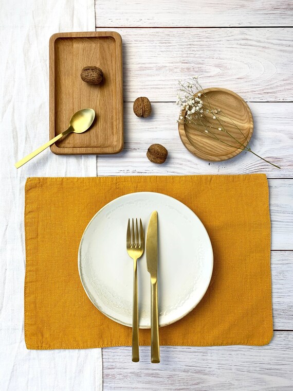 Mustard Yellow Linen Placemats Set of 2 Dinner Table Place Mat Etsy