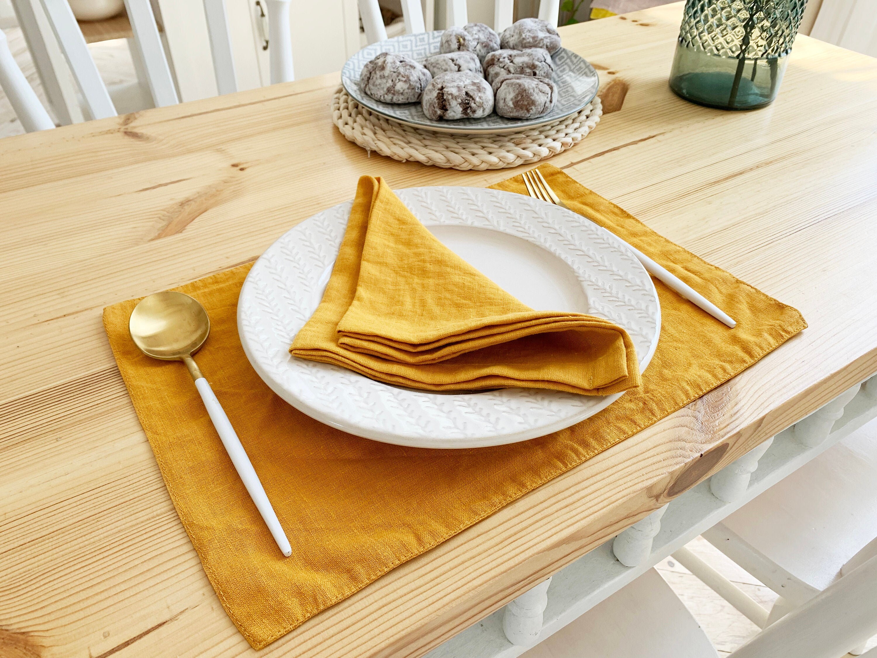Mustard yellow linen placemats Dinner table place mat Wedding Etsy
