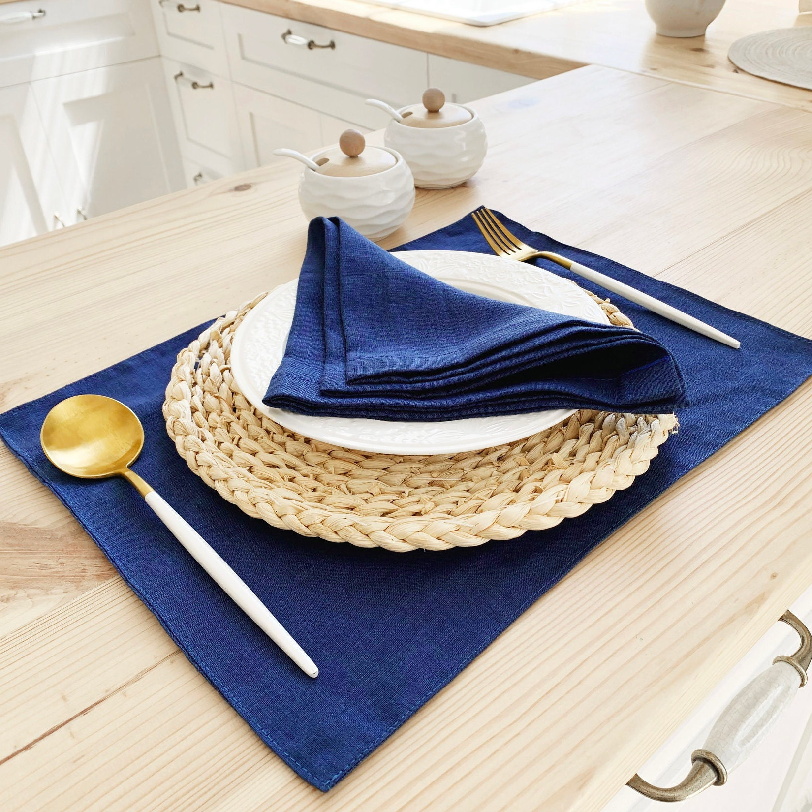 Cotton Linen Elegant Placemats Khaki/ Coffee/ Blue Dining Table