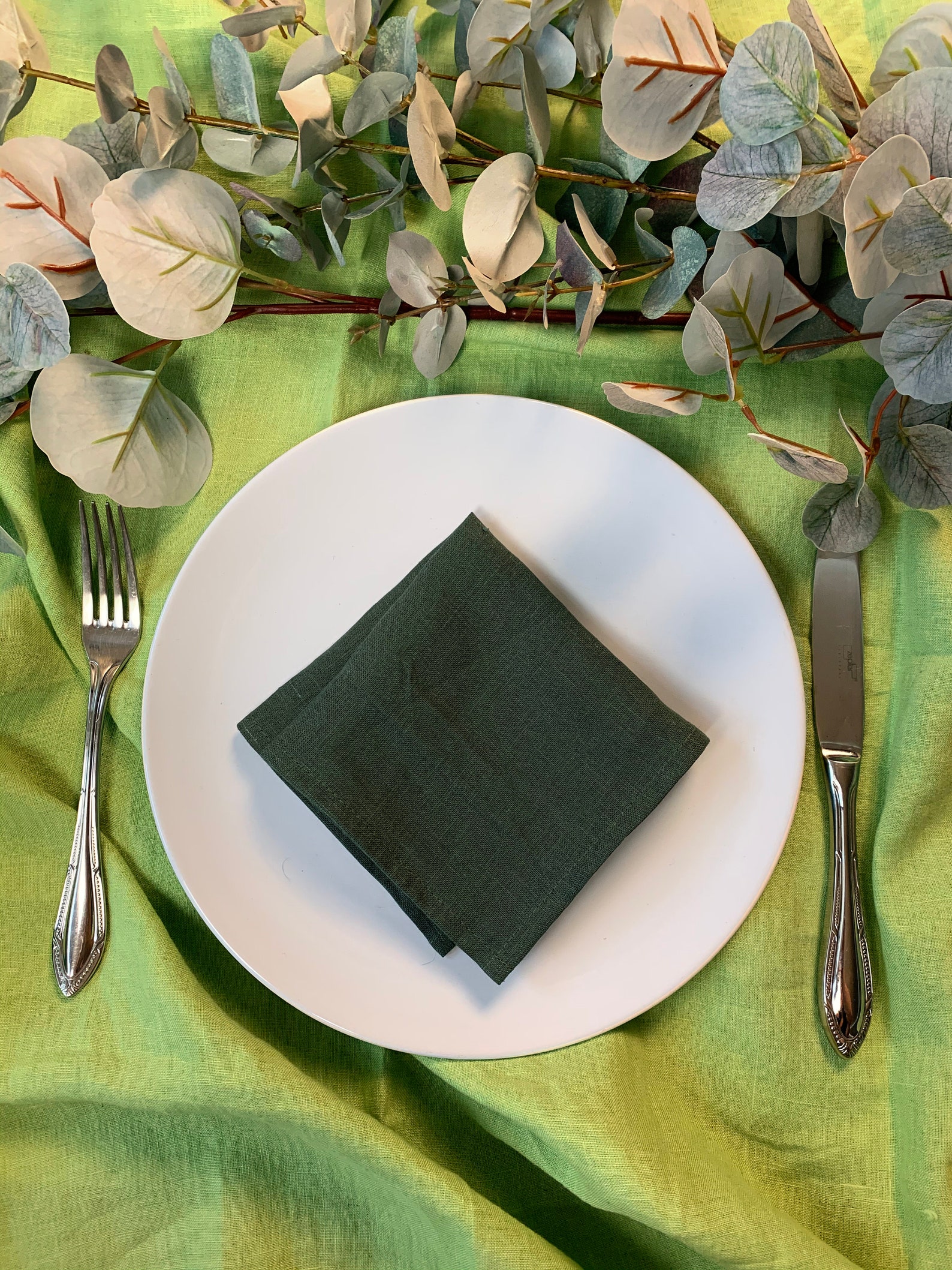 Green linen napkins Dinner everyday cloth napkin set Cocktail Etsy