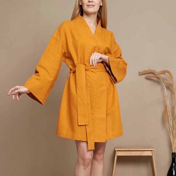 Linen Robe with Long Kimono sleeves | Loungewear, Bathrobe , Home clothes