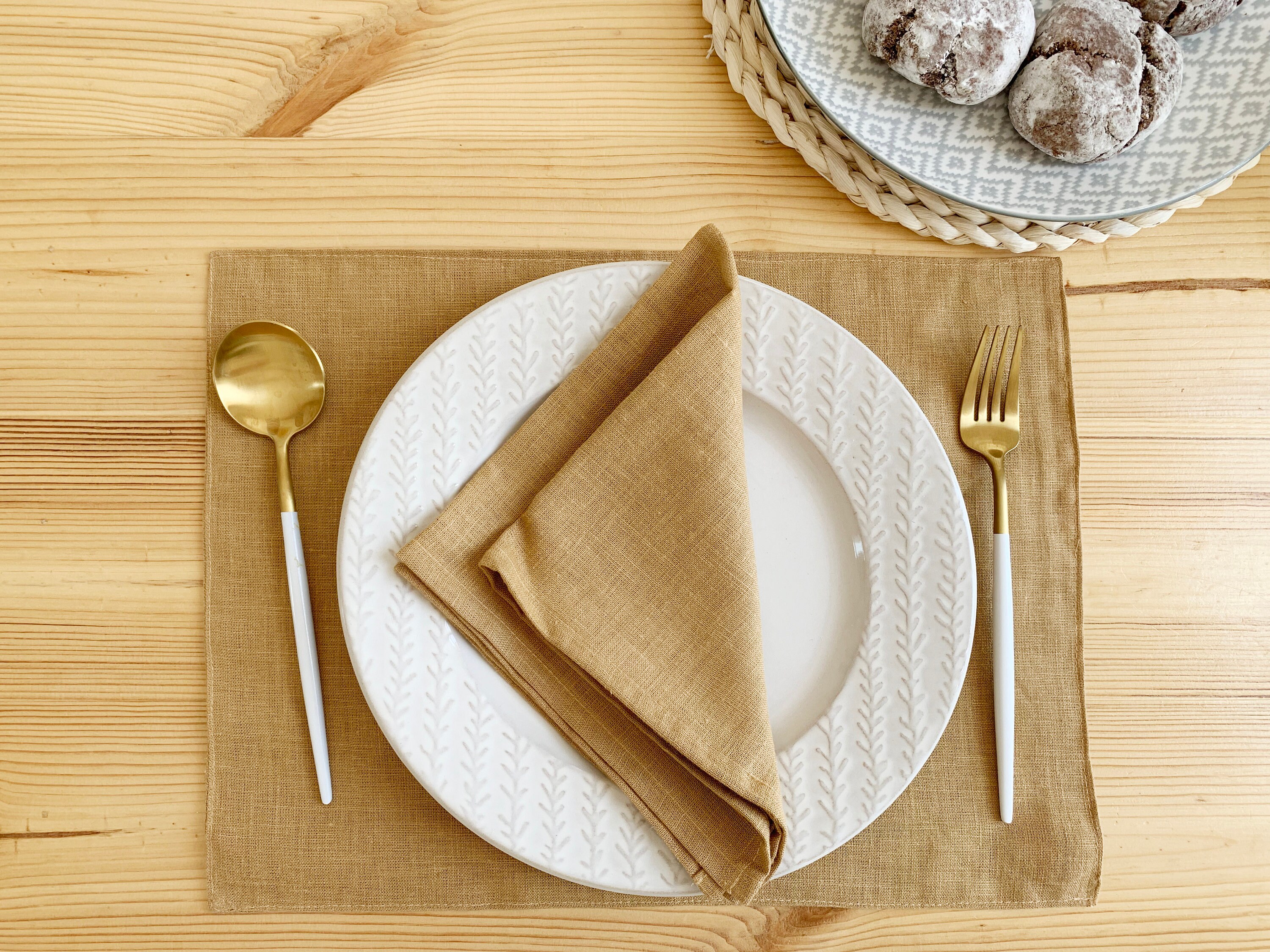 Golden brown linen placemats Dinner Wedding cloth table place Etsy