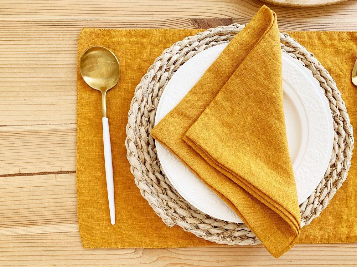 Mustard yellow linen placemats Dinner table place mat Wedding Etsy