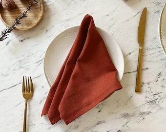 Burnt Orange (Terracotta) Linen Napkins Set of 4 Cloth Napkins for Cocktail, Clay Wedding, Dining, Kitchen Home Decor