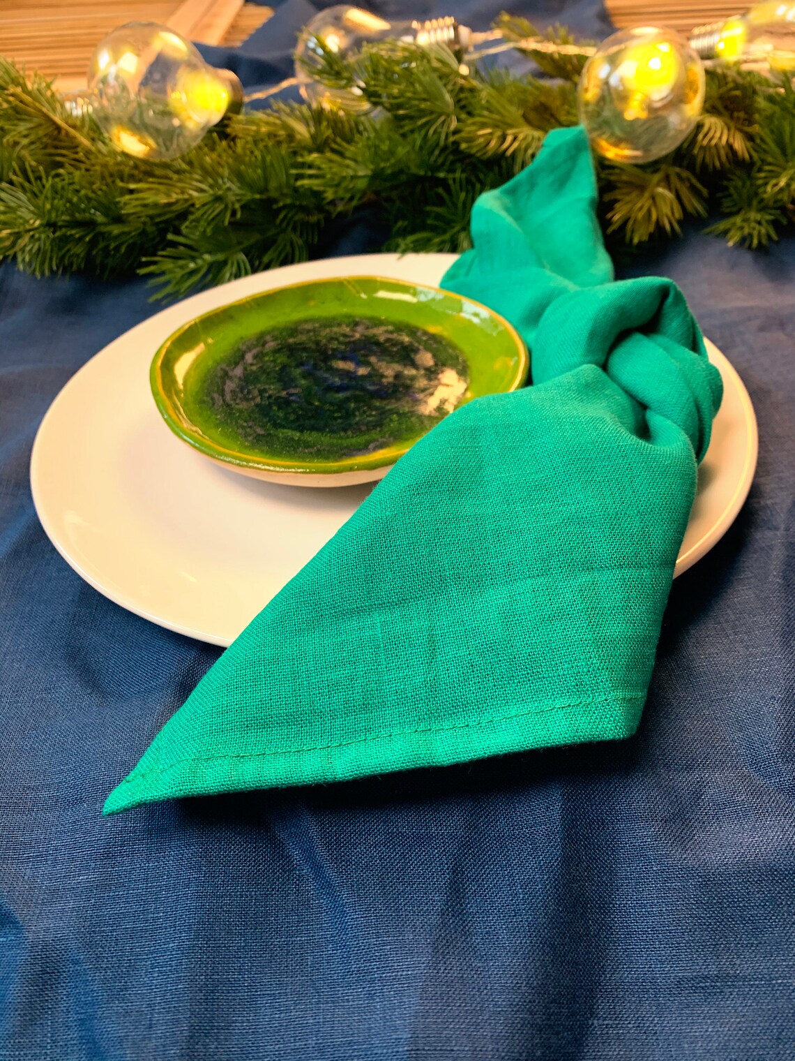 Green linen napkins Dinner everyday cloth napkin set Cocktail Etsy