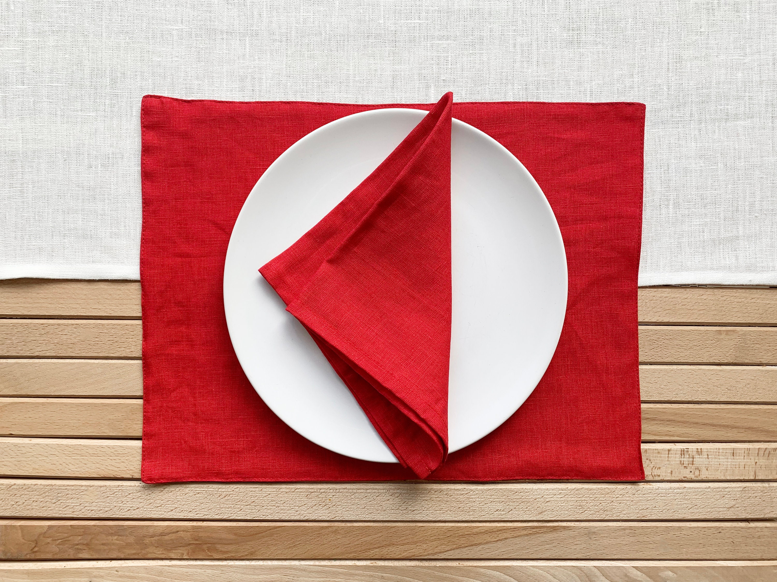 Red linen table placemats dinner place mat Wedding Wide Long Etsy