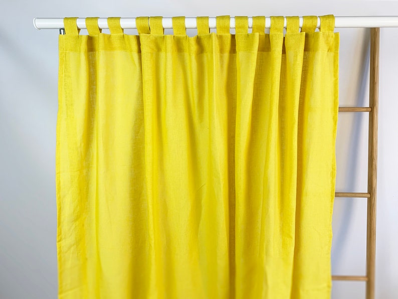 Cafe linen curtains Short Tab Tie top Rod pocket drapes Semi | Etsy