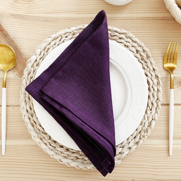 Deep purple linen napkins Set of 4 Wedding eggplant Dinner cocktail cloth Violet napkins bulk