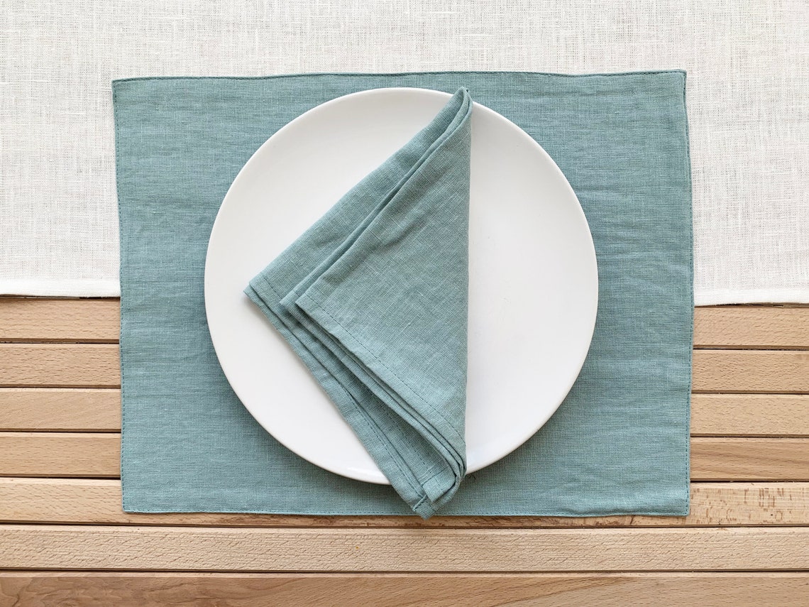 Dusty blue linen napkins Wedding Dinner Cloth Everyday Light Etsy