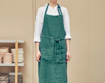 Linen apron with pockets | Kitchen Garden Chefs Unisex aprons For Women, Men