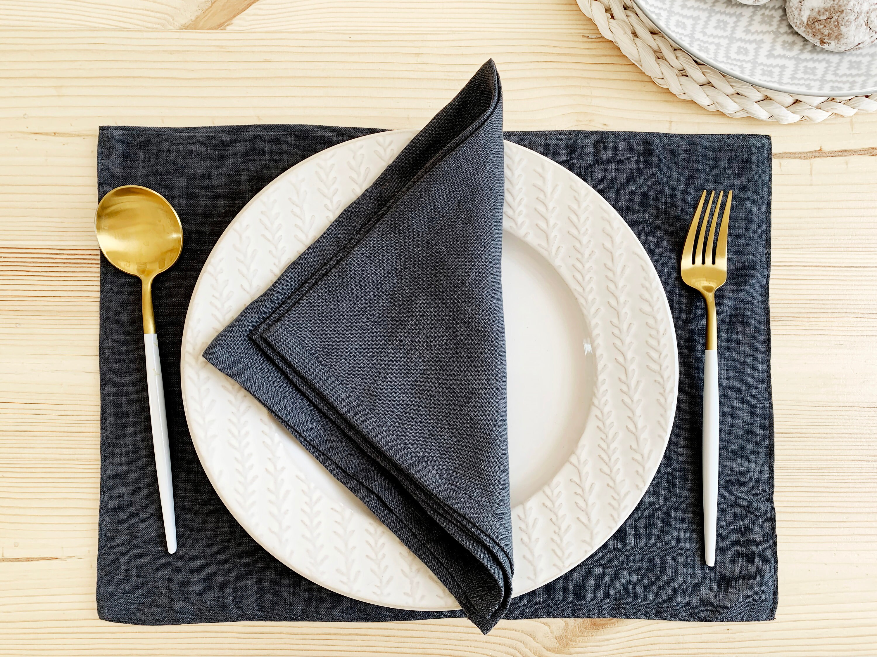 Dark Grey Linen Placemats Set of 2 Charcoal Table Dinner Etsy
