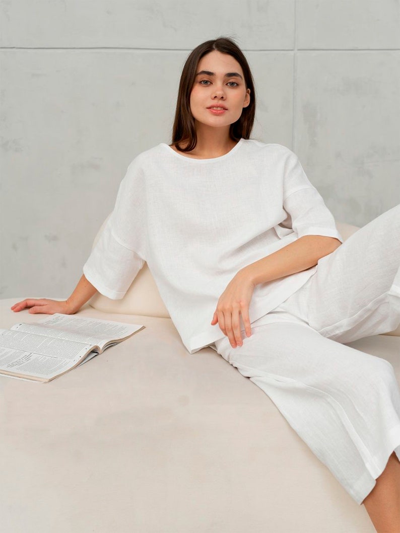 Linen Boat Neck Oversized Top With Half Sleeves Loose Fit Etsy