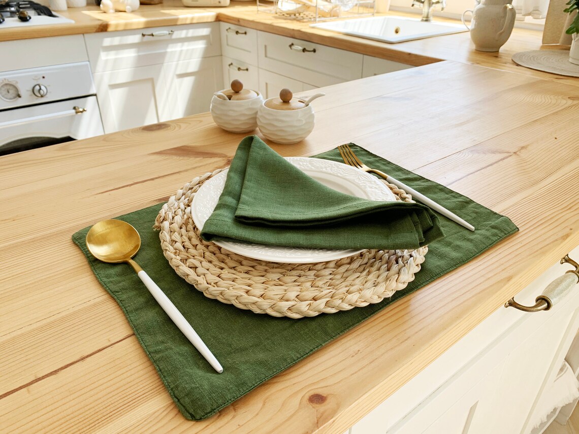 Moss Forest green Linen napkins Wedding dinner Dark green Etsy