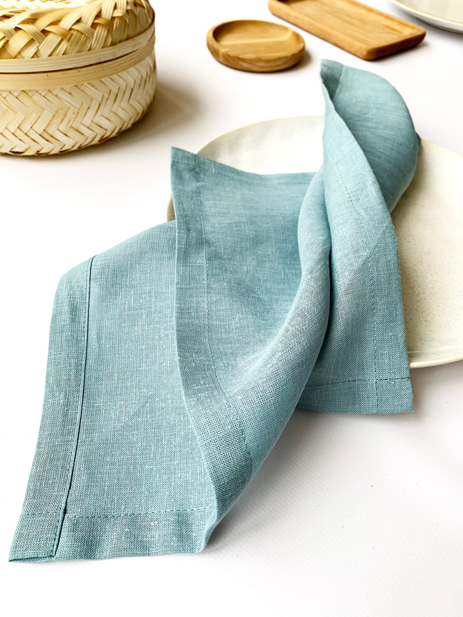 Dusty Blue Linen Napkins Set of 4 Wedding Dinner Cloth Etsy