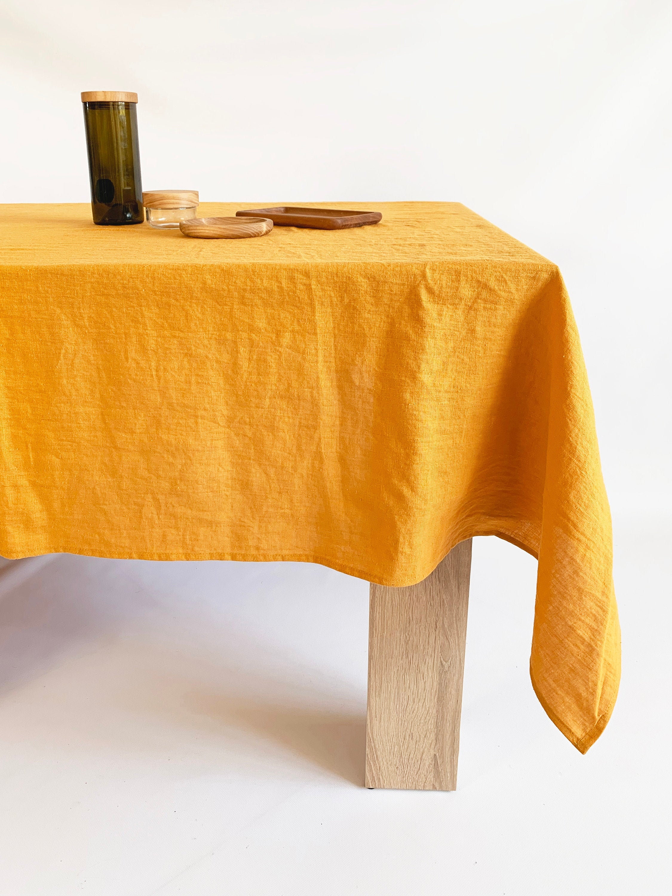 Mustard yellow linen tablecloth Various size Amber Mimosa Etsy