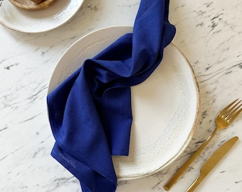 Set of 4 Indigo blue linen napkins Cloth Dinner Dark Royal blue Cocktail Wedding Bulk- Kitchen, Dining Table Linens