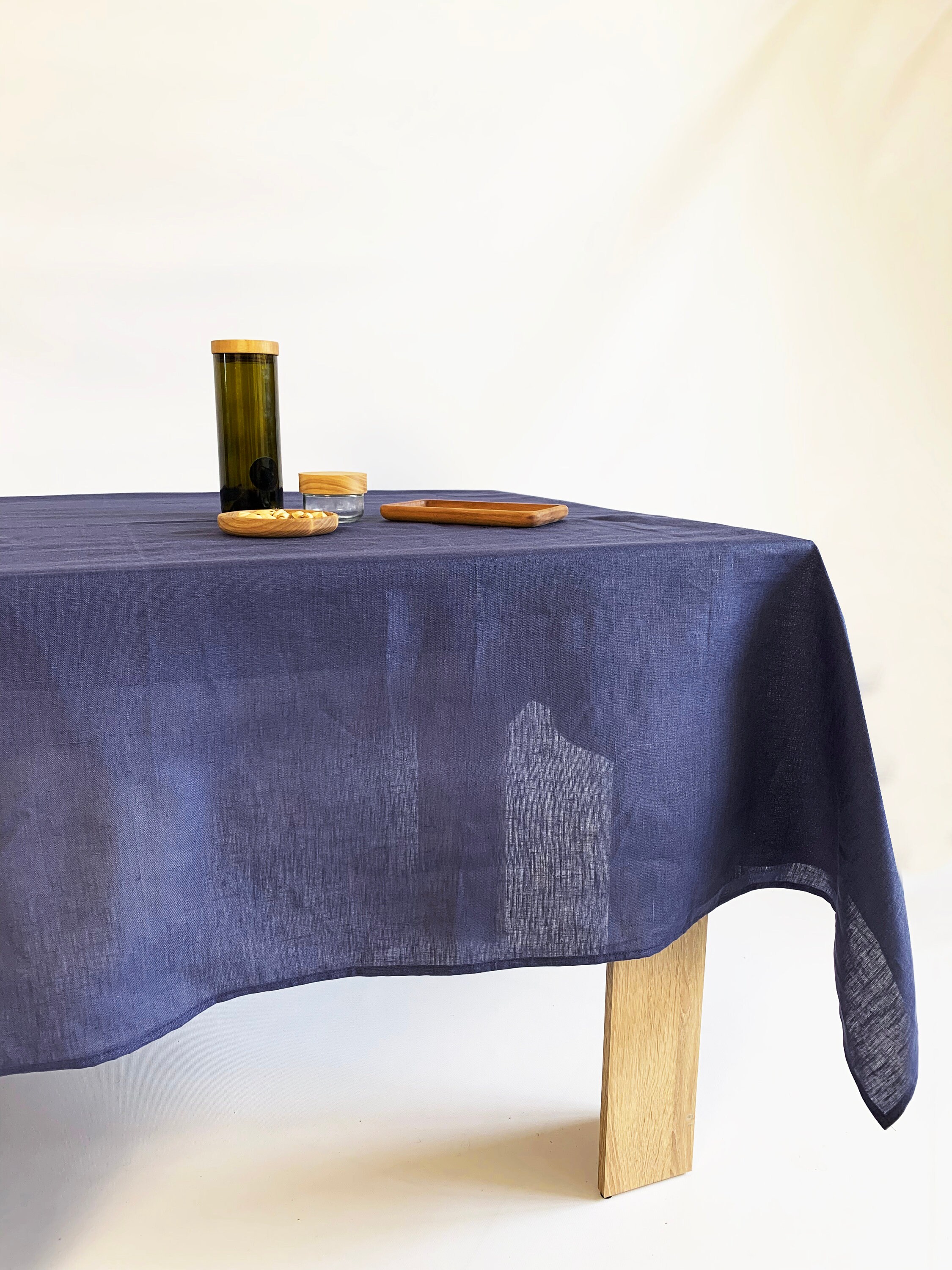 Dark blue linen tablecloth Large Navy blue Wedding Square Etsy