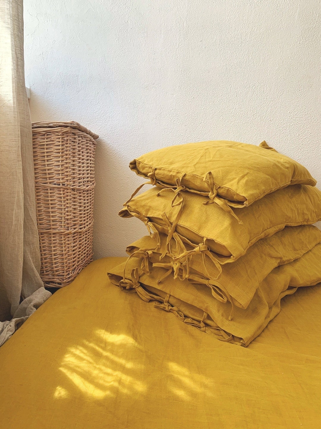 Washed Cotton Pillow Case With Ties 54 Colors Bow Tie Custom Etsy UK