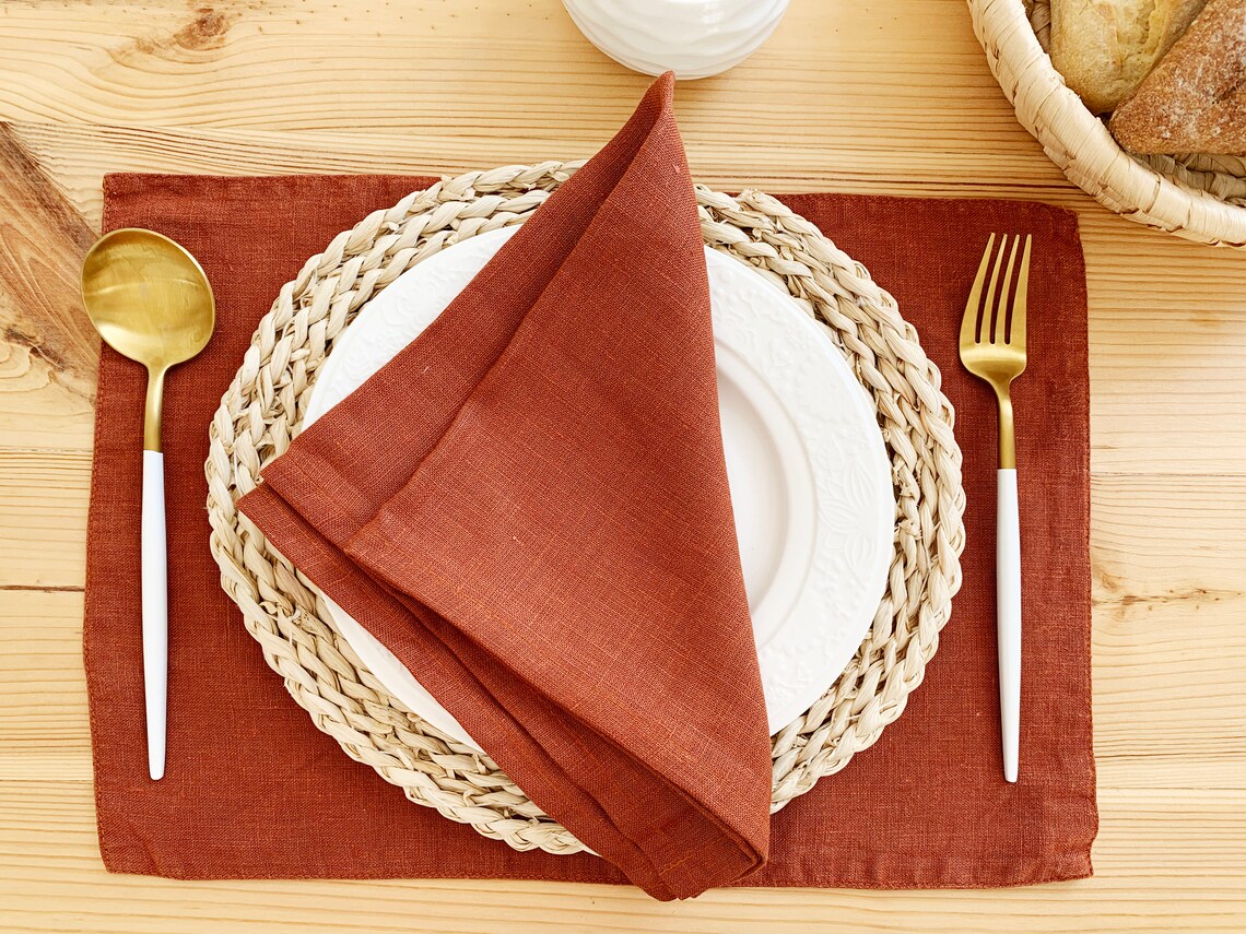 Burnt orange Terracotta linen napkins Cloth napkin set Rust Etsy